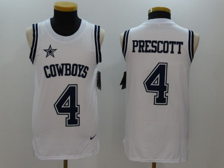 Men Dallas Cowboys #4 Dak Prescott White Rush Player Name Number Tank Top stitched NFL Jerseys